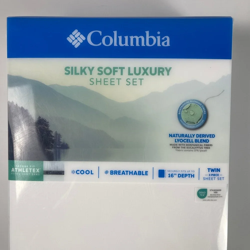 Columbia Silky Soft Luxury Twin Sheet Set White Lyocell Blend 3-Piece Cooling